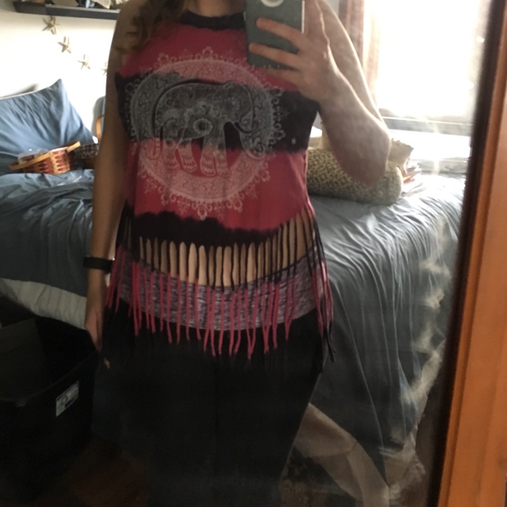 Boho Elephant Tie Dye Fringe Crop Top